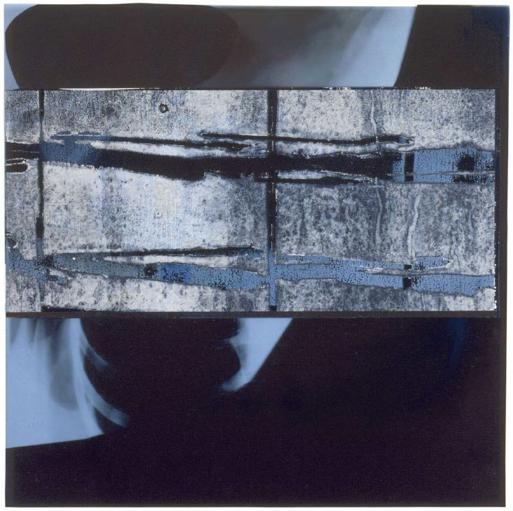 Holzschnitt / Collage auf Röntgenbild 1999, 35 x 35 cm